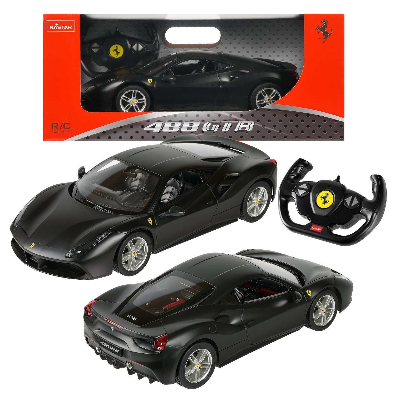 Машина р/у 1:14 Ferrari 488 GTB цвет черный матовый светящиеся фары 327*162*88 см - Rastar [75600B]