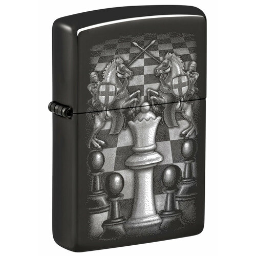 Зажигалка кремниевая Chess Design с покрытием High Polish Black, черная, Zippo, 48762 зажигалка кремниевая skeleton design с покрытием black light черная zippo 48761