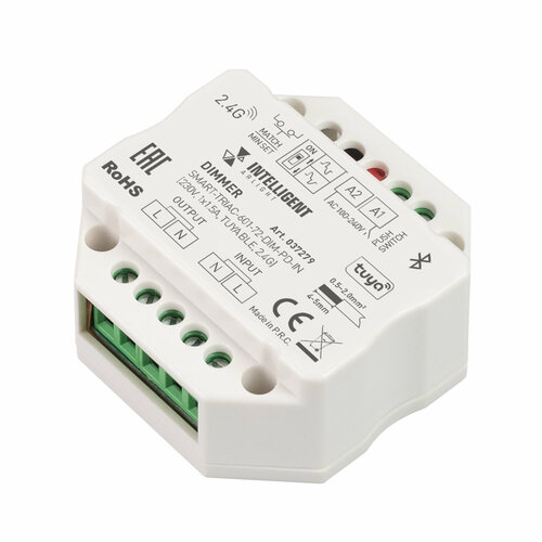 INTELLIGENT ARLIGHT Диммер SMART-TRIAC-601-72-DIM-PD-IN (230V, 1x1.5A, TUYA BLE, 2.4G) (IARL, IP20 Пластик, 5 лет) arlight intelligent arlight диммер smart triac 601 72 dim pd in 230v 1x1 5a tuya ble 2 4g iarl ip20 пластик 5 лет