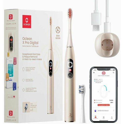 Электрическая зубная щетка OCLEAN X Pro Digital Y2076 насадки для щётки 2шт цвет золотистый c01000383 1201000₽