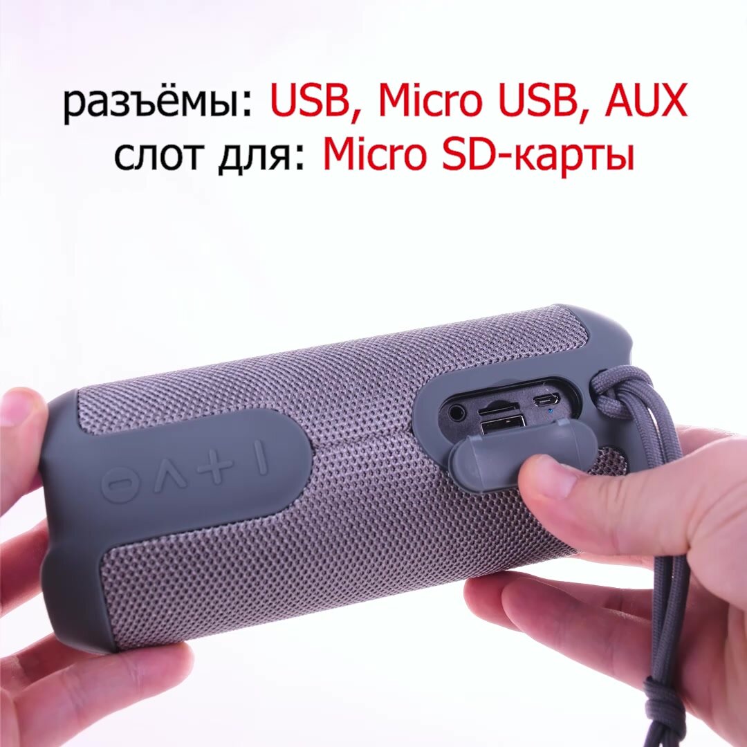 Влагозащитная портативная колонка bluetooth, AMFOX, ASP-777, 2 динамика по 5Вт, как jbl акустика с подсветкой, xiaomi, серая — фото 1