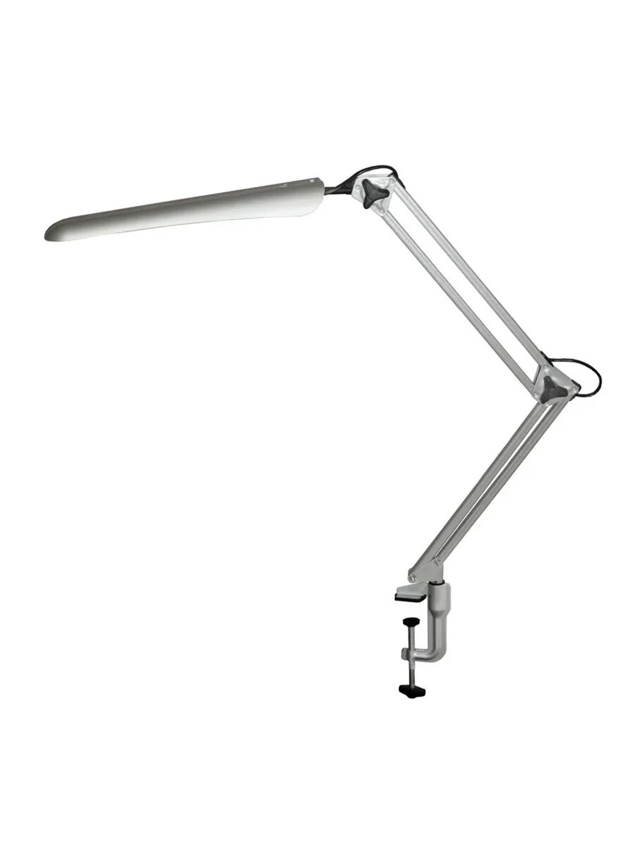 Настольная лампа светильник Гермес на струбцине светодиодная 8Вт 720Лм сенсорный выключатель серебристый трансвит