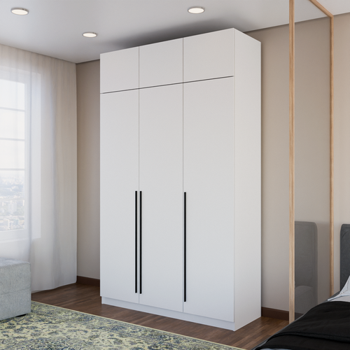 Изображение товара Шкаф распашной Пакс - 3 с антресолью | ЛДСП Белый | Ручки Черные