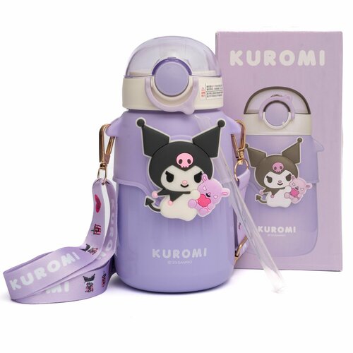 Бутылка для воды Kuromi Hello Kitty Куроми, 570 мл, Vivacat, детская, сиреневый, термос - кружка (bottle_kuromi)