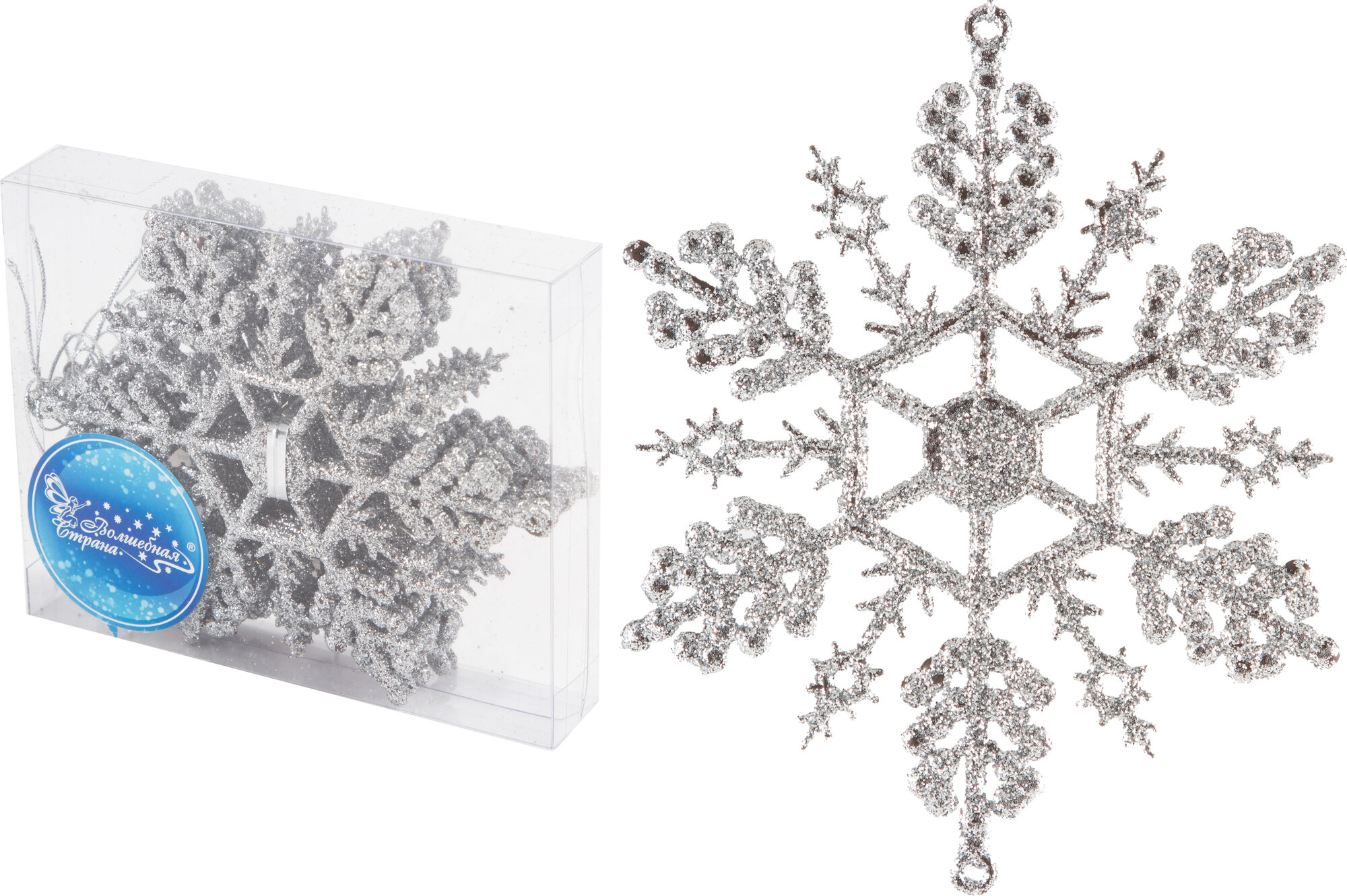 Новогодние украшения "Снежинки", Волшебная страна, 6 штук, 10 см