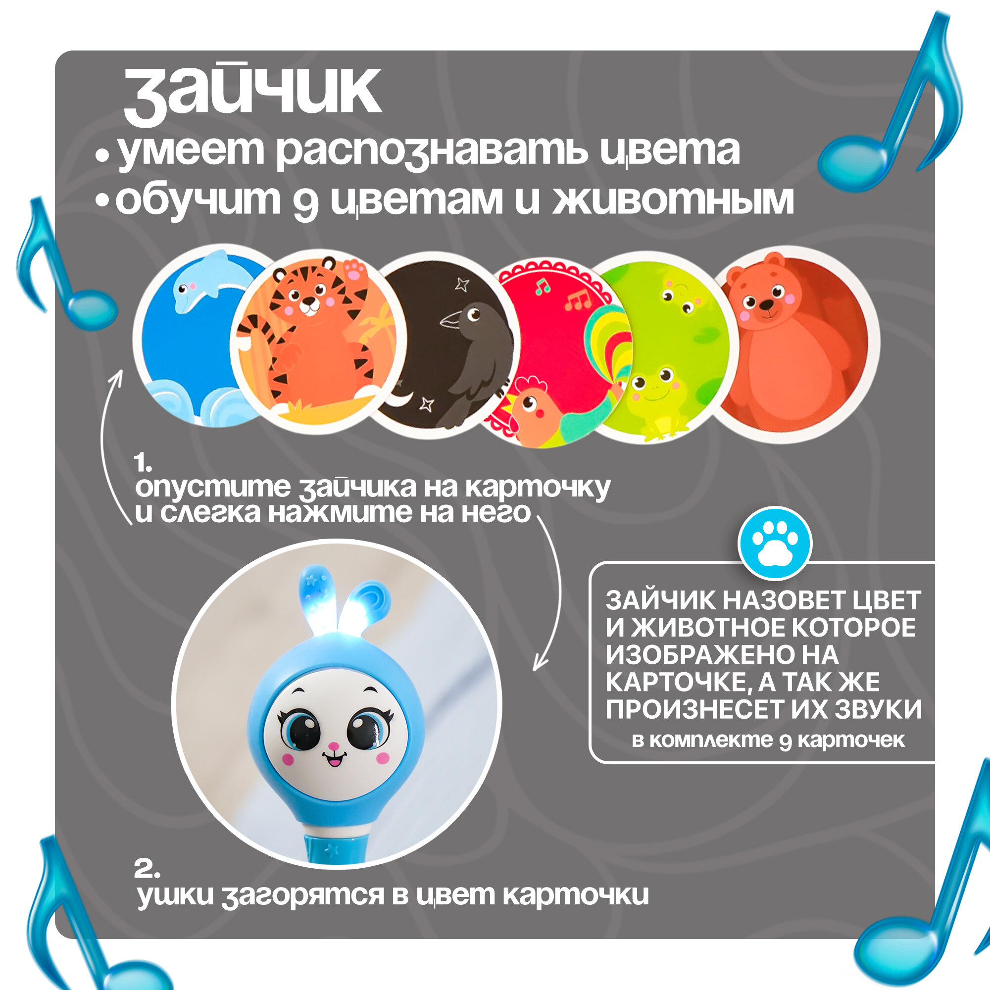Музыкальная игрушка интерактивная "Умный зайчик" голубой, ZABIAKA — фото 1