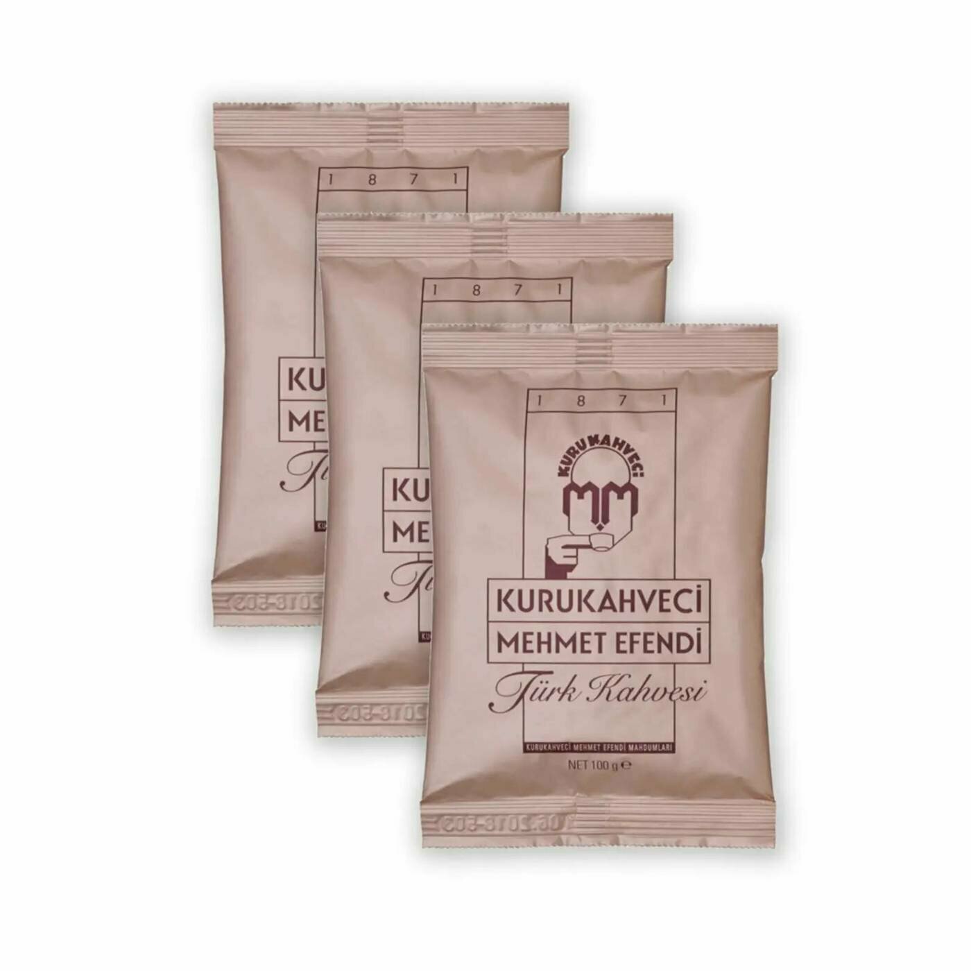 Кофе молотый Kurukahveci Mehmet Efendi 100 гр 3 шт, средней степени обжарки, мягкая упаковка