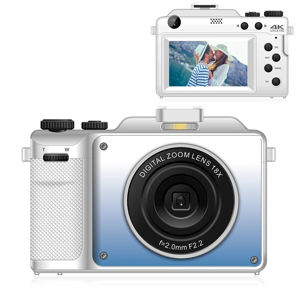 DIXSG Цифровая камера 4K, White, With 128G Card