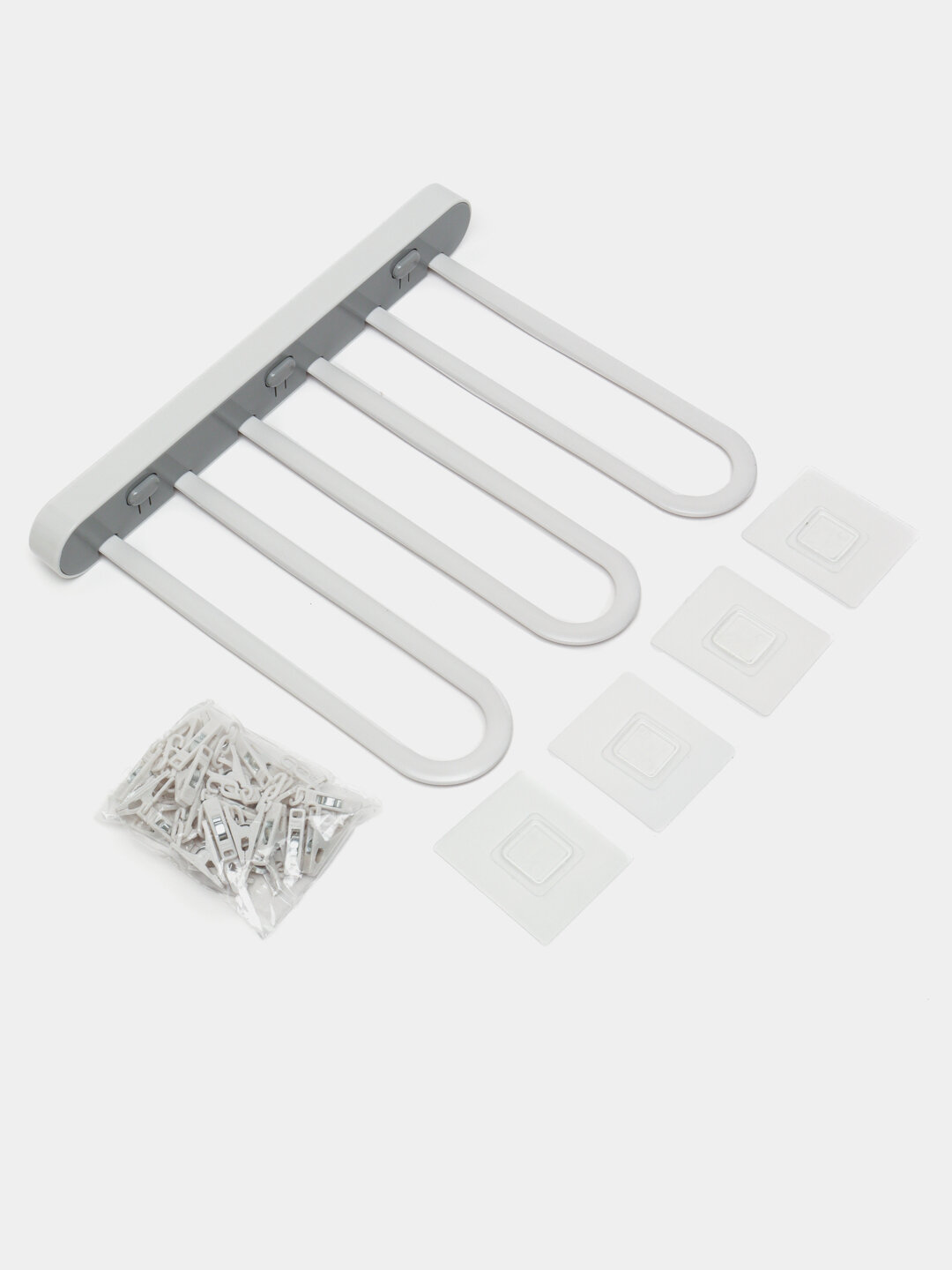 Настенная вешалка, 24 прищепки-подвесы, клейкая основа, складная, для мелочей — фото 1