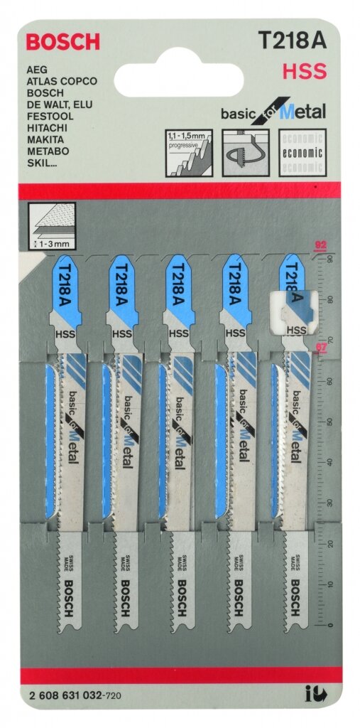 5 лобзиковых пилок T 218 А HSS 2608631032