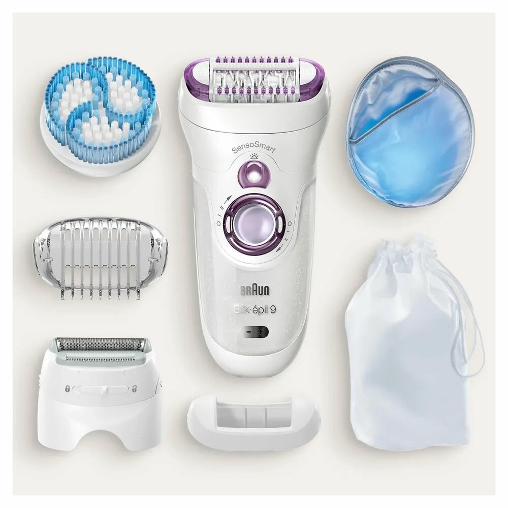 Эпилятор Braun Silk-epil 9 9735 Senso Smart 3-в-1 беспроводной влажный и сухой + 6 шт. аксессуаров