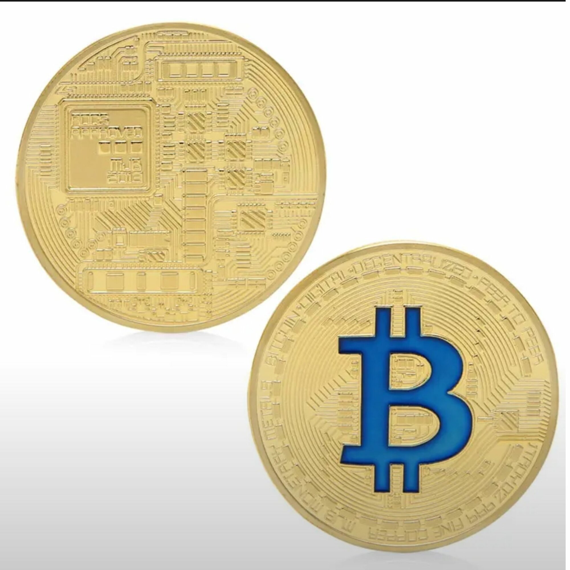 Сувенирная монета Биткойн Bitcoin GOLD BLUE