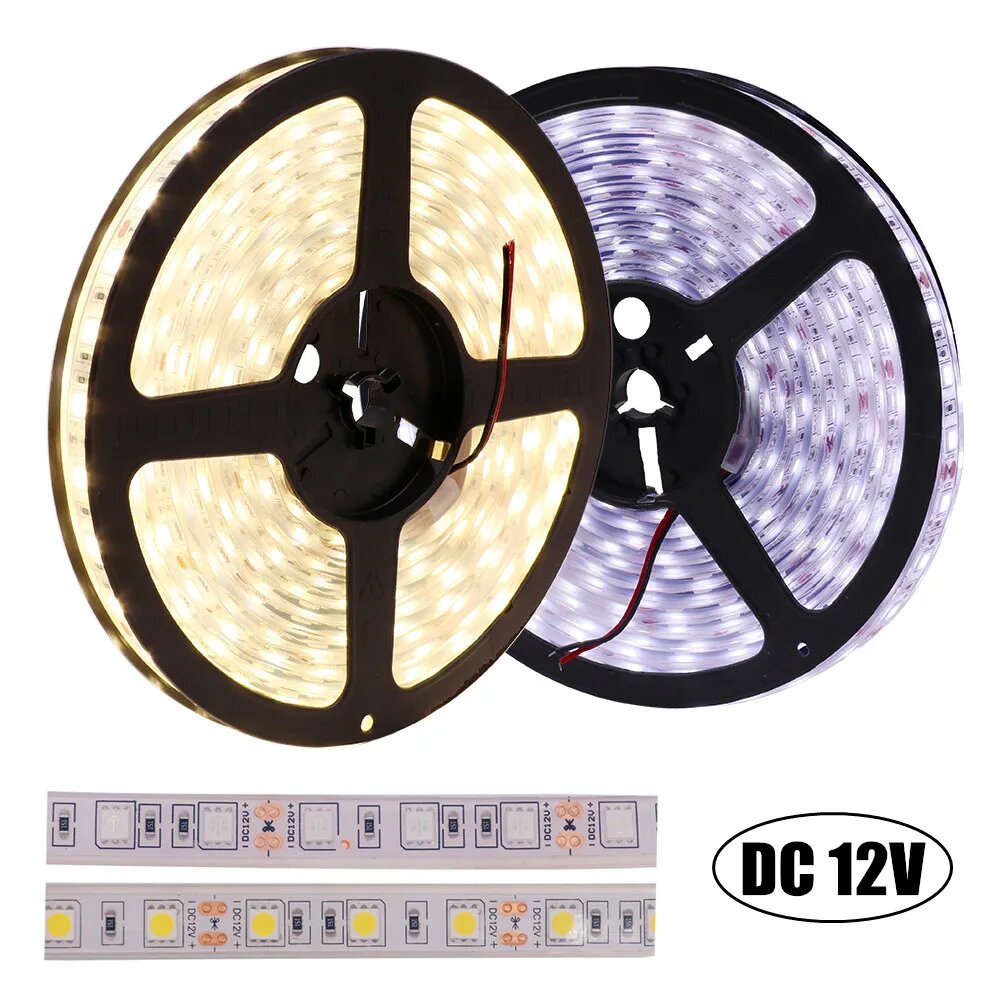 RGB Светодиодная лента XUNATA 12В 5050 5м IP20/IP65/IP67 60leds/м теплый белый/красный/зеленый/синий