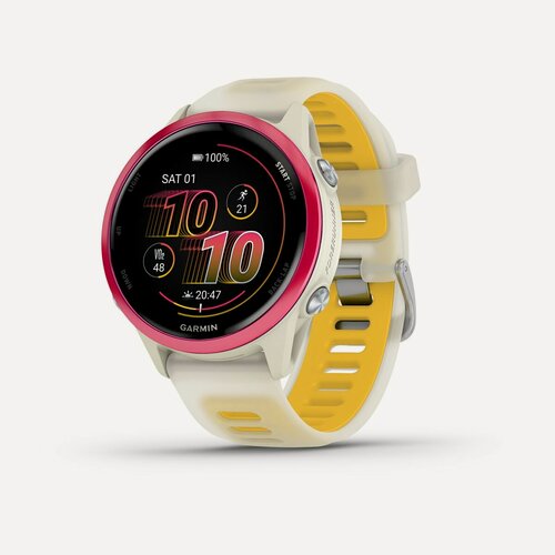 Изображение товара Garmin Forerunner 570 - 42мм, слоновая кость, алюминиевый безель малинового цвета, ремешок манго/слоновая кость