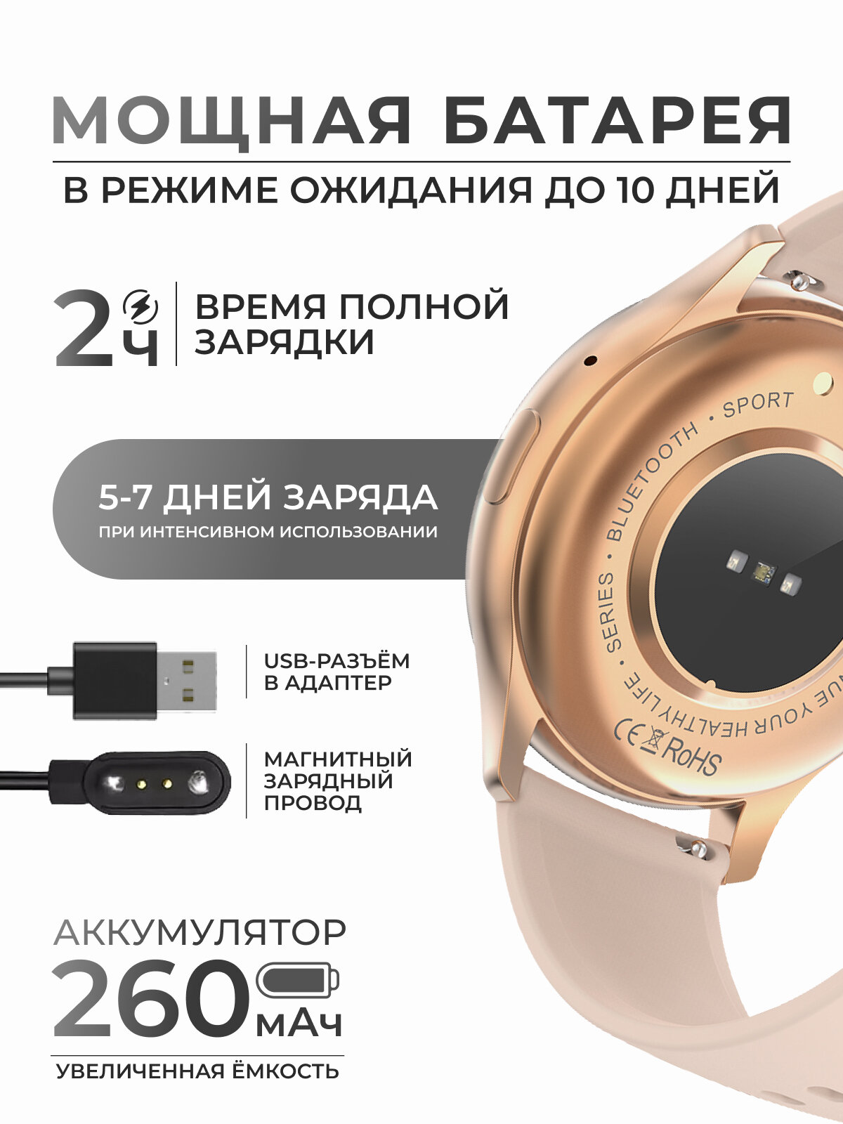 Смарт часы умные женские, круглые, наручные с функцией звонка для iOS и Android, водонепроницаемые — фото 1