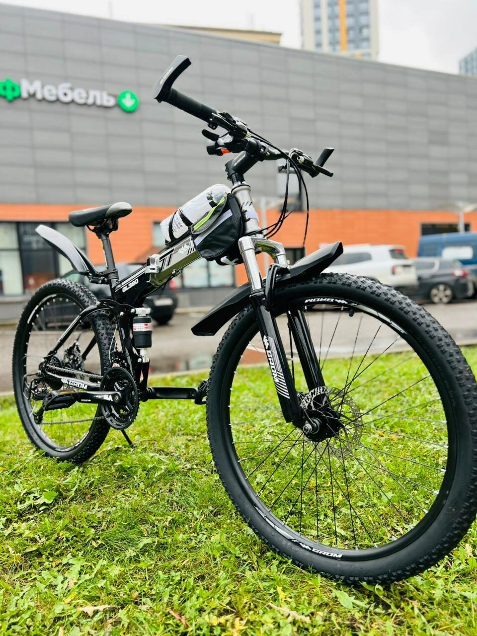 Горный складной велосипед GROM городской 26 дюймов / взрослый мужской и женский для прогулки / скоростной спортивный велик для подростков черный/серый