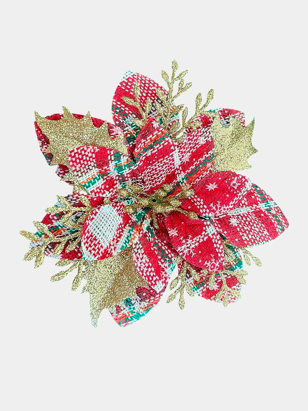 Украшение елочное, цветок Пуансеттия ажурная с блестками, 15 см алый