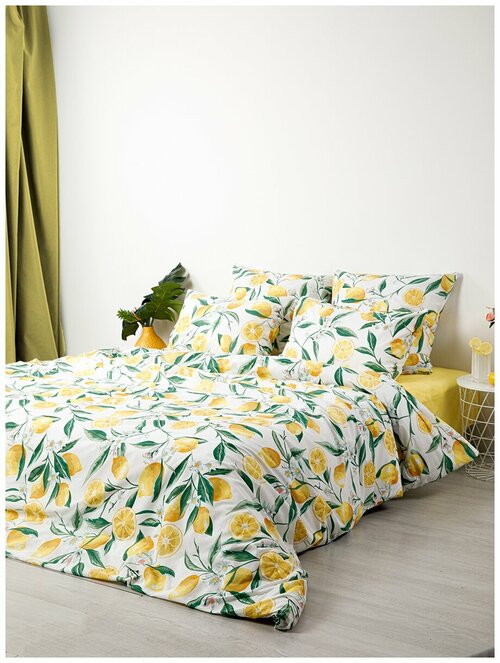 Комплект постельного белья Ночь Нежна Лимоны, 2-спальное, поплин, белый/желтый/зеленый