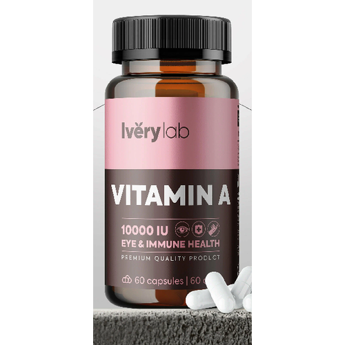 Витамин А 10000 ME Iverylab Vitamin A ретинол ацетат БАД в капсулах для кожи, зрения и иммунитета, 60 шт
