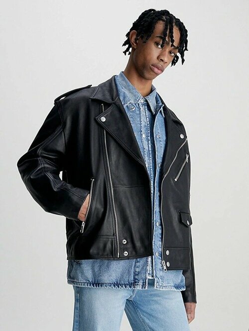 Кожаная куртка Calvin Klein Jeans, размер XXL, черный