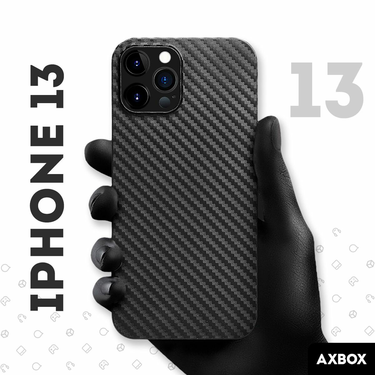 фото Ультратонкий чехол на iPhone 13 карбоновый черный / Защитная накладка пластиковая с защитой камер
