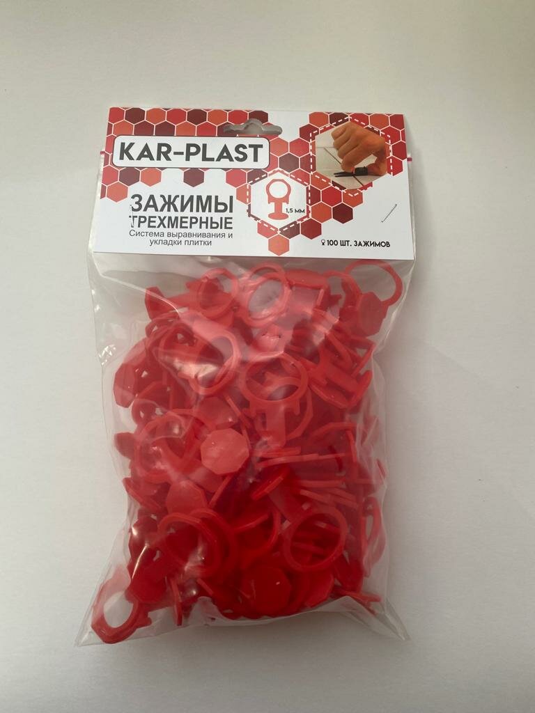 Зажимы трехмерные с кольцом для выравнивания и укладки плитки СВП Kar-Plast (500шт) 15 мм (красный)