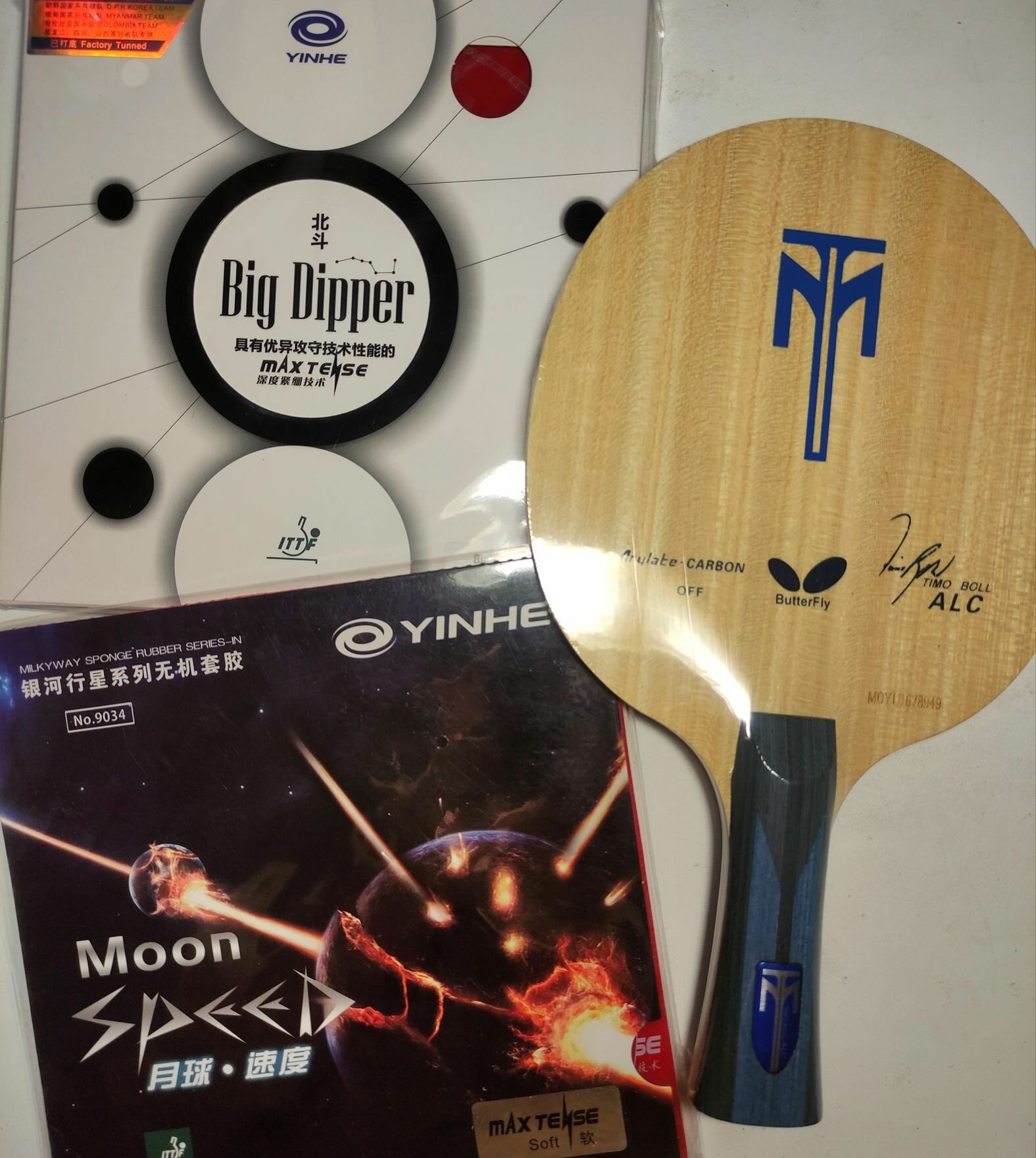 Эксклюзивная теннисная ракетка ручная сборка! Butterfly Timo Boll ALC + Yinhe Big Dipper+ MOON Speed (Атакующая ракетка для настольного тенниса)