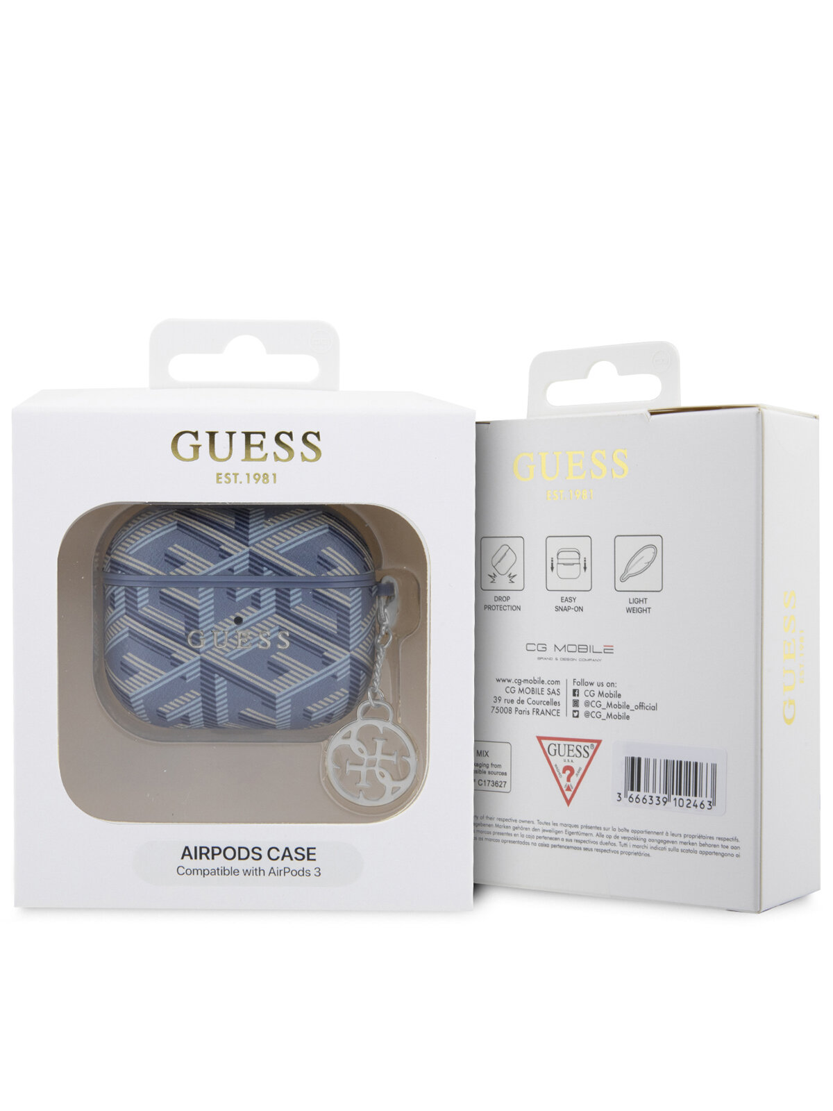 Guess для Airpods 3 чехол PU leather G CUBE with metal logo and Charm Blue