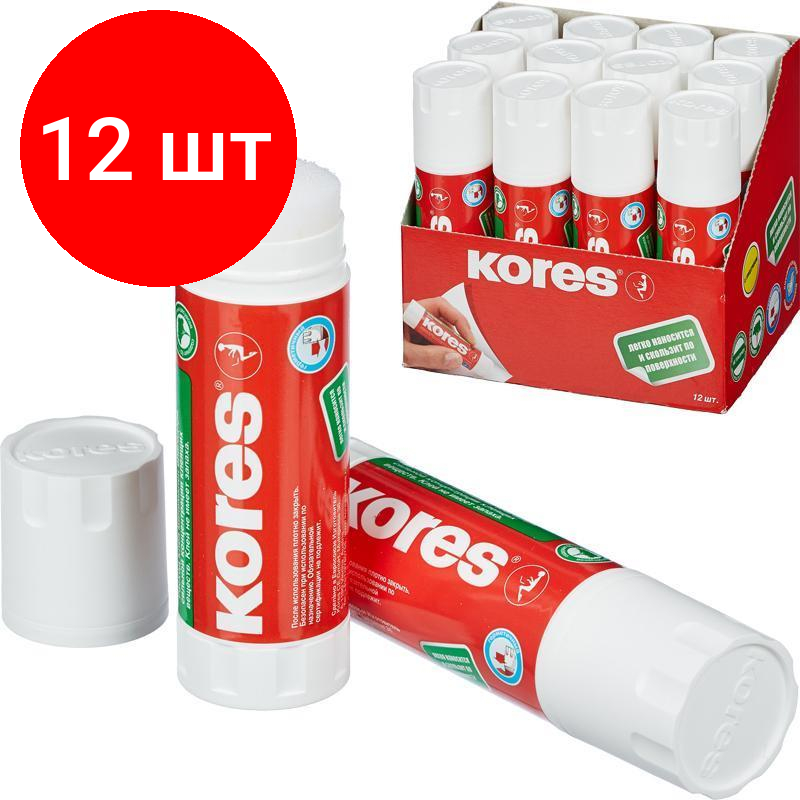 Комплект 12 штук, Клей-карандаш 40г KORES 12403