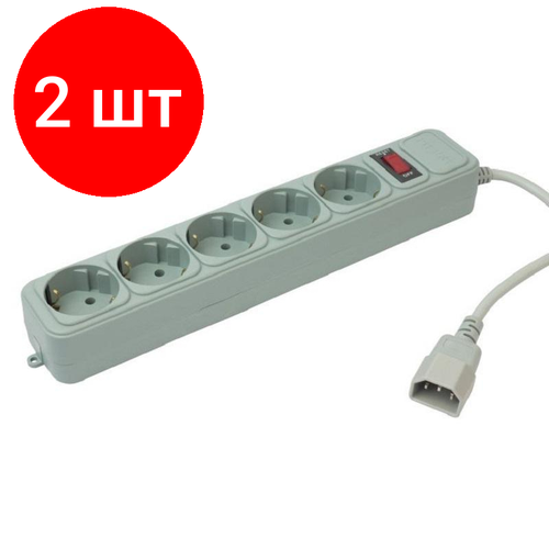 Комплект 2 штук, Сетевой фильтр PC Pet AP01006-E-G 1.8м (5 розеток) серый (пакет ПЭ)