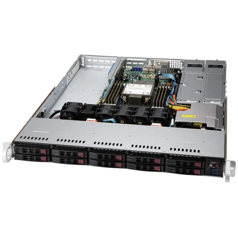 Серверная платформа Supermicro 1U SYS-110P-WR, без процессора/без ОЗУ/без накопителей/БП 2х750Вт/2хLAN 1гбит/с