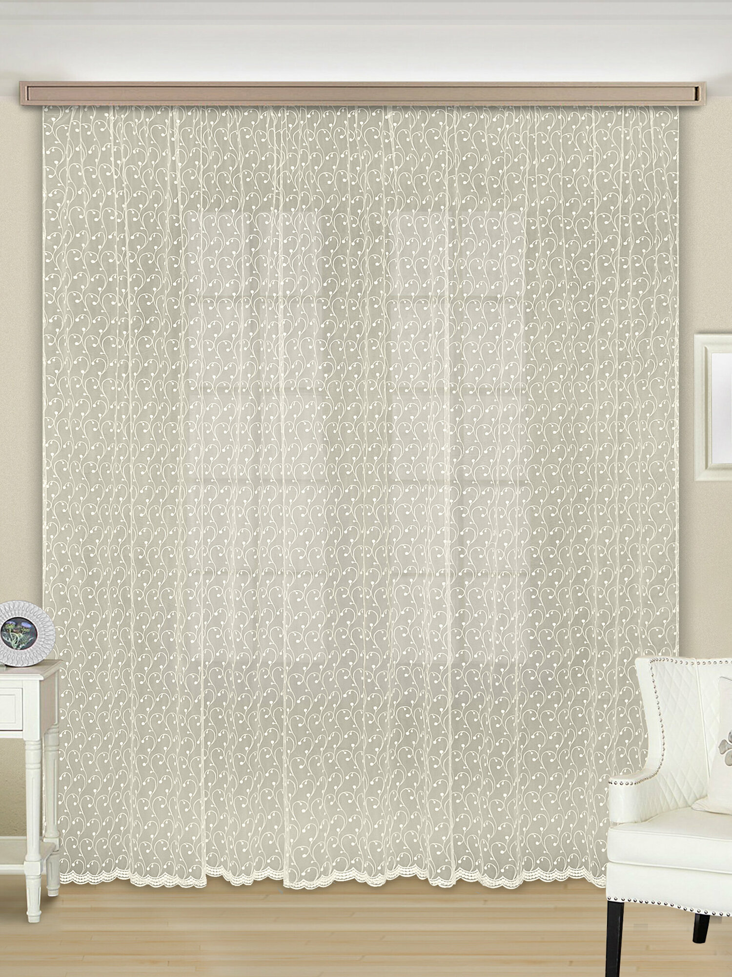 фото Тюль сетка вышивка в гостиную спальню детскую на кухню 300х270 см, кремовый