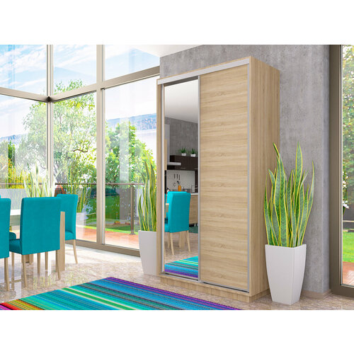 Шкаф-купе НИКА-2, 2200х1200х600, дуб сонома (двери глухая 1шт, дверь зеркальная 1шт)