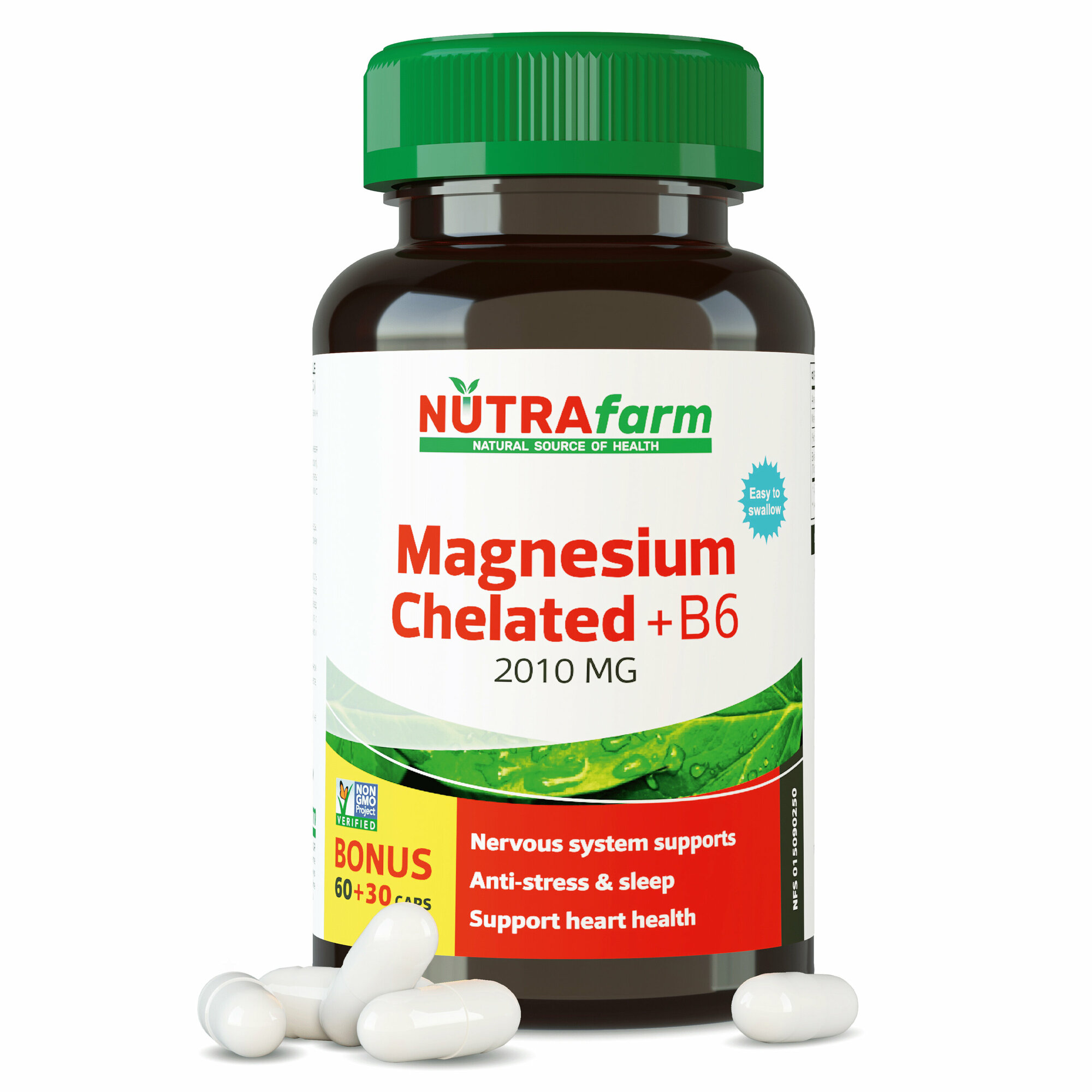 Магний хелат магнезиум + витамин B6 Б6 Magnesium Biocaps NUTRAFARM БАД Комплекс витаминов для сердца нервной системы костей зубов