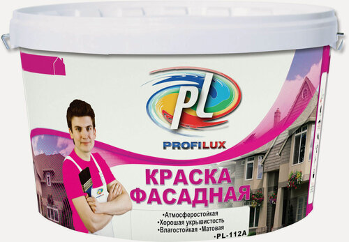 Изображение товара Краска фасадная влагостойкая акриловая Profilux PL-112А глубокоматовая белая 14 кг
