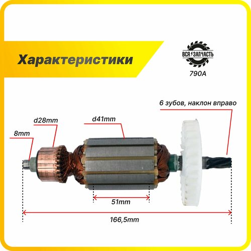 Якорь для дисковой пилы ИНТЕРСКОЛ ДП-165/1200 - 790АVZ ротор якорь для пилы циркулярной дисковой интерскол дп 165 1200