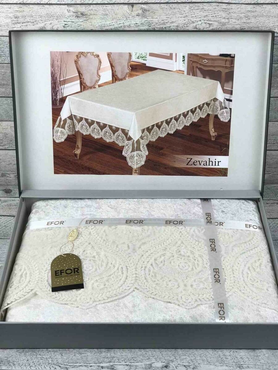 фото EFOR Скатерть Zevahir цвет: кремовый (160х220 см)