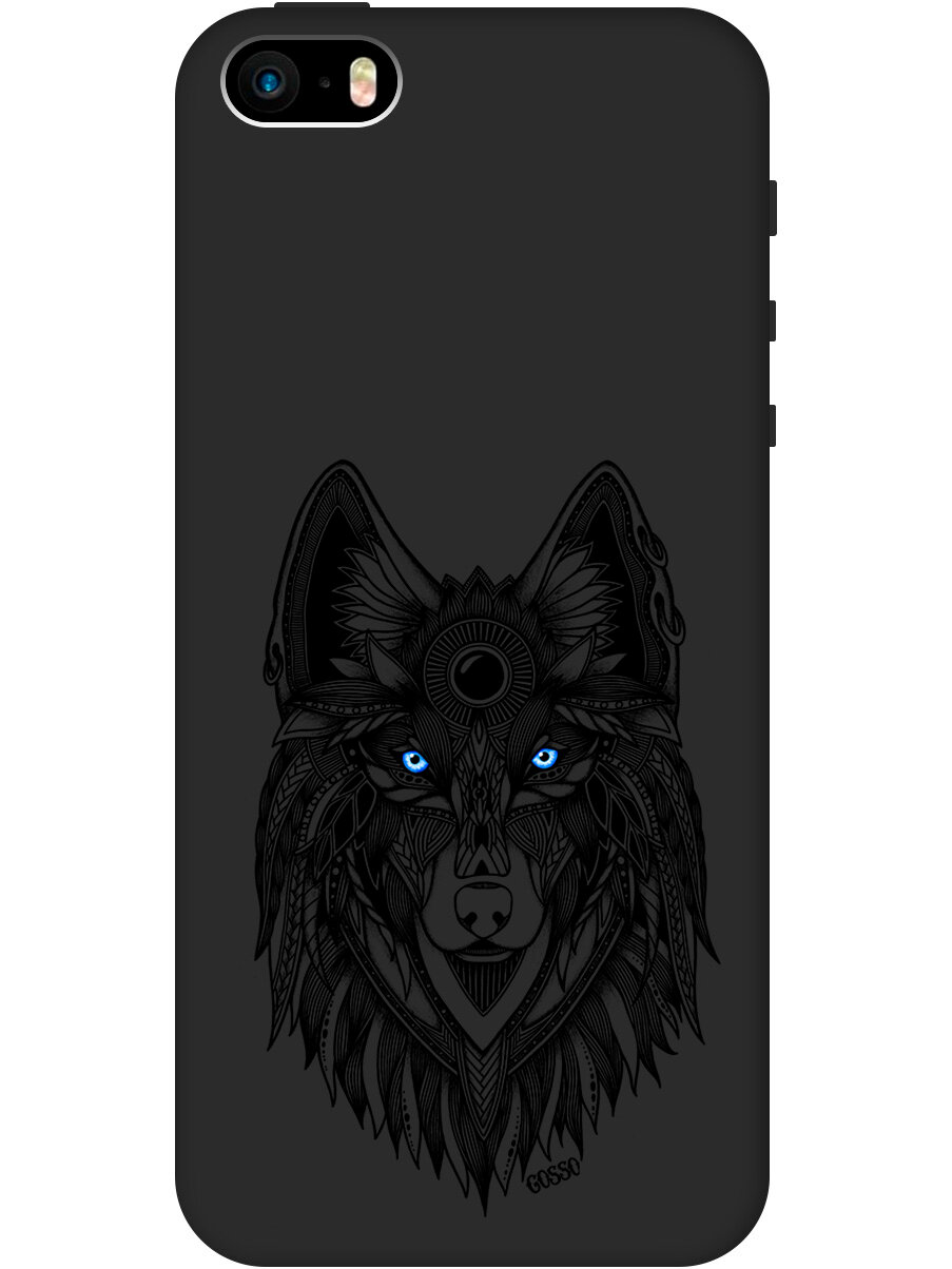 Силиконовый чехол на Apple iPhone SE / 5s / 5 / Эпл Айфон 5 / 5с / СЕ с рисунком "Grand Wolf" Soft Touch черный