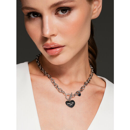 Колье Elletri Колье цепочка с подвеской сердце бижутерия, длина 40 см, серый, серебряный женское ожерелье с мелкой и крупной цепочкой и жемчугом