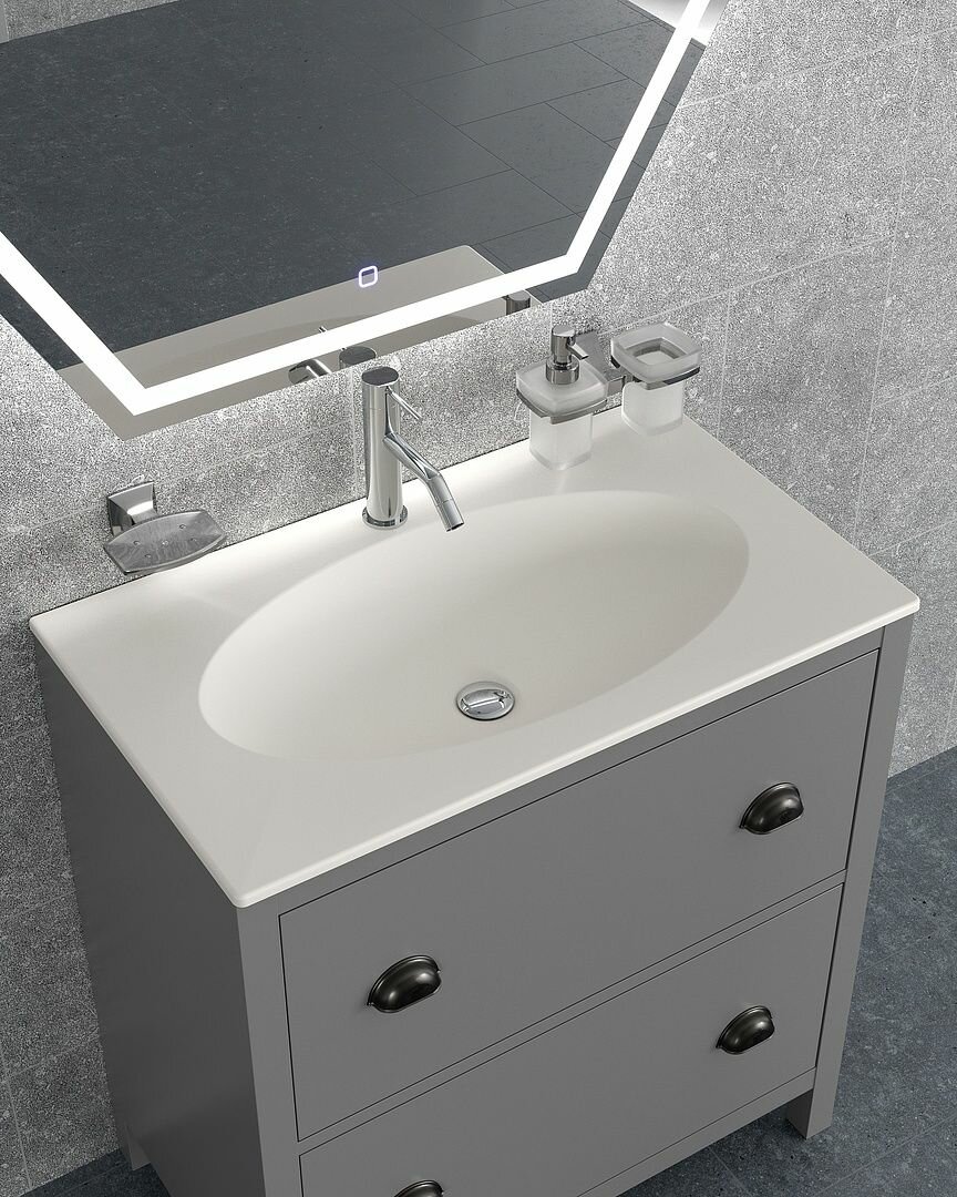 Раковина для ванной интегрированная из камня Radostone Alita Solid Surface белая матовая 785х460х127 мм