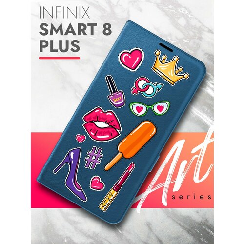 Чехол на Infinix Smart 8 Plus (Инфиникс Смарт 8 плюс) синий книжка эко-кожа с функцией подставки и магнитами Book Case, Brozo (принт) Женские штучки чехол на infinix smart 8 plus инфиникс смарт 8 плюс фиолетовый книжка эко кожа с функцией подставки и магнитами book case brozo принт бежевые розы