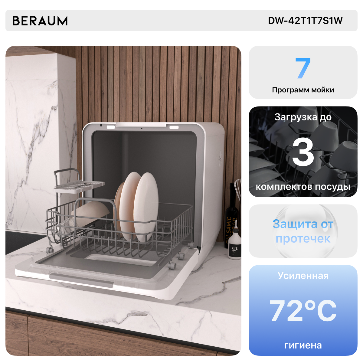 Настольная посудомоечная машина Beraum DW-42T1T7S1W - фотография № 2