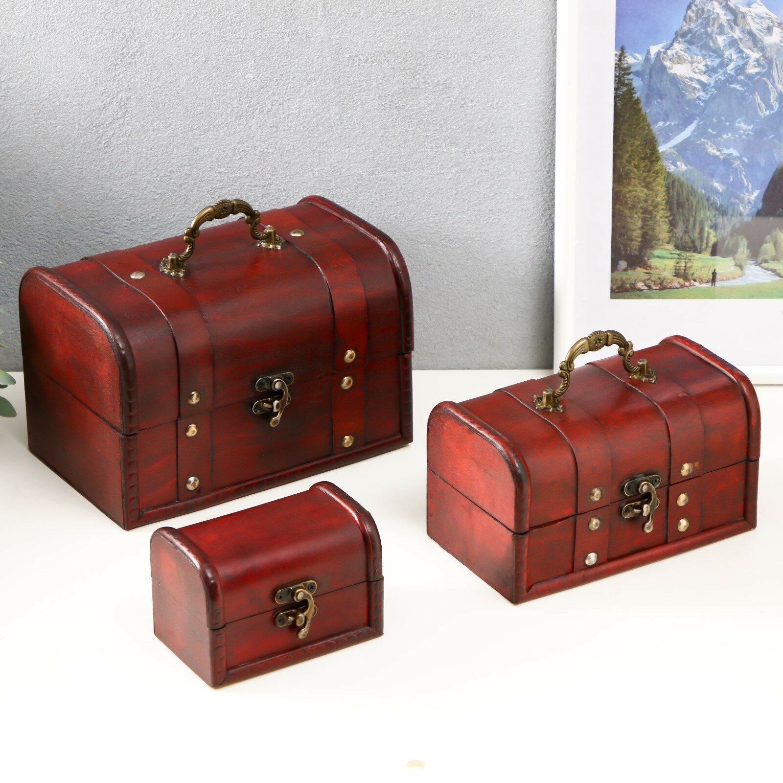 Набор шкатулок для украшений  Сундучок  Винтаж   дерево  3 шт 