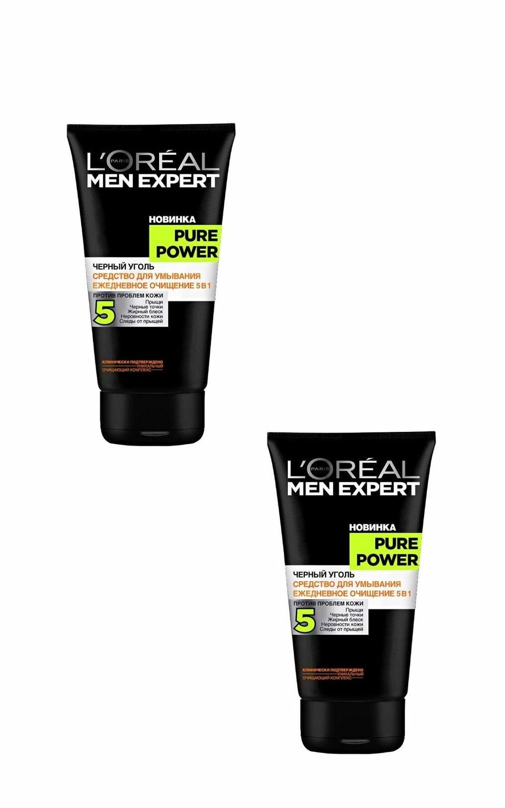 L'Oreal Paris Men Гель дляумывания, Чёрный уголь, 100мл,2 уп