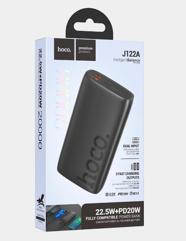 Внешний аккумулятор Power Bank Hoco J122A Respect 22.5W+PD20W fully compatible 20000mAh, Черны