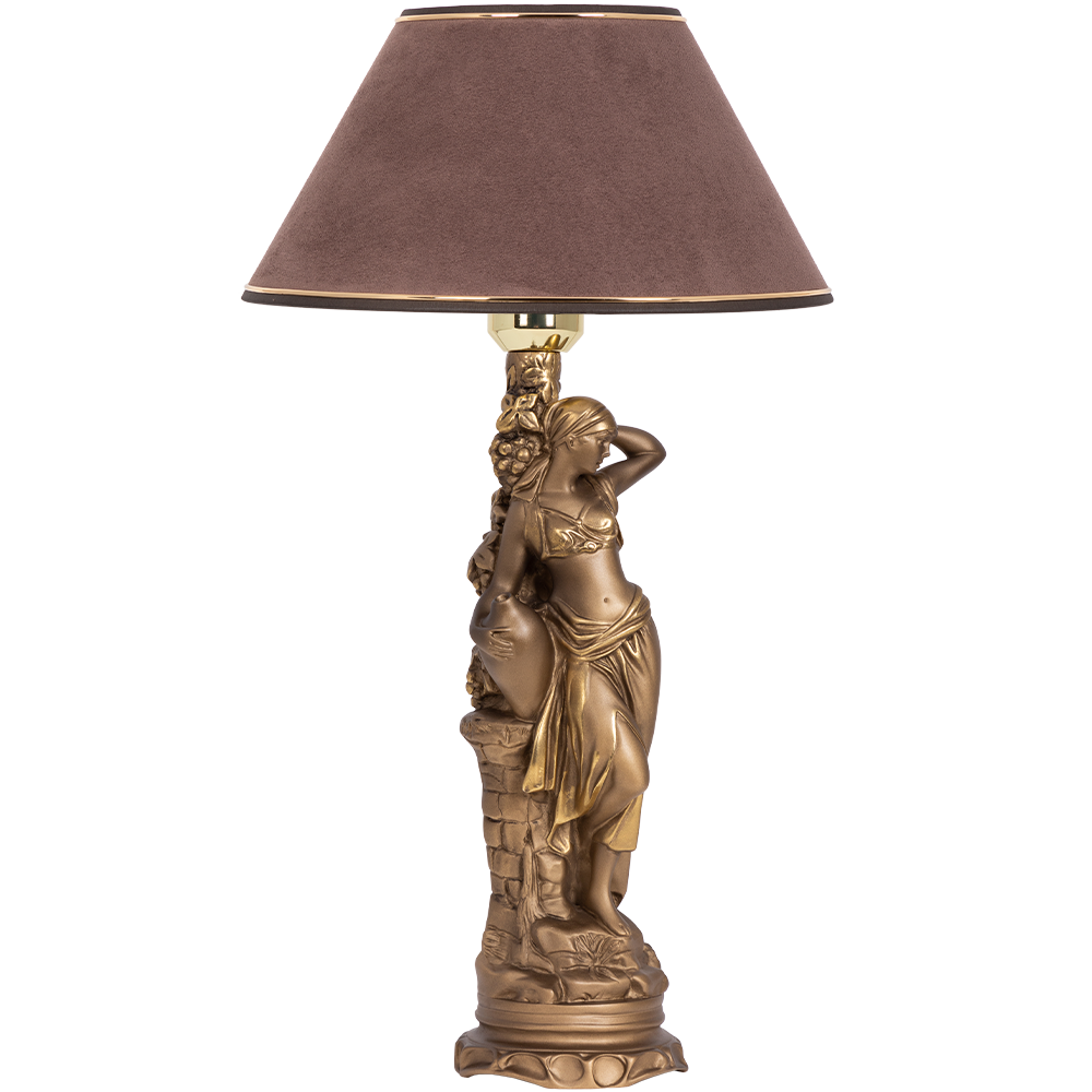 Настольная лампа Bogacho Девушка с кувшином бронзовая с кофейным абажуром