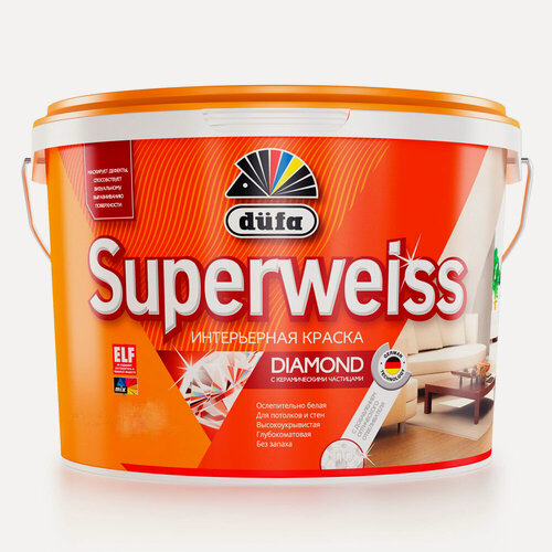 Изображение товара Краска Dufa SUPERWEISS RD4 для стен и потолков и стен, глубокоматовая, белый 9л
