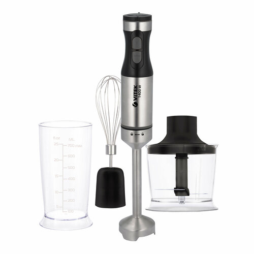 Блендер погружной 1400ВТ 4ПРЕДМЕТА 2СК турбо чаша 05Л стакан 07Л нерж нога МЕХ УПР сталь VITEK 639800₽