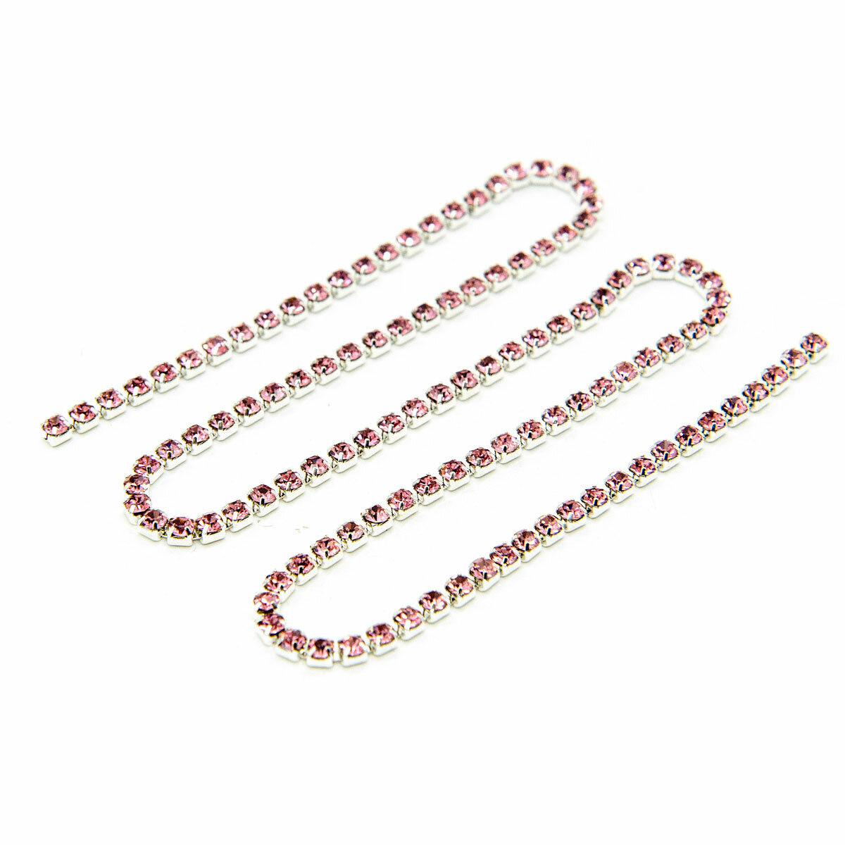 ЦС006СЦ2 Стразовые цепочки (серебро), розовый, размер 2 мм, 30 см/упак