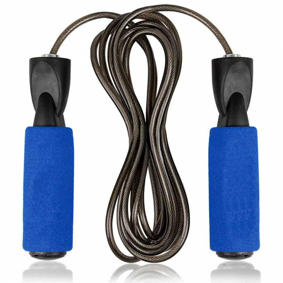 Скакалка с подшипником JJ-301 шнур 3,05м металл. тросс (синий) (E33368)